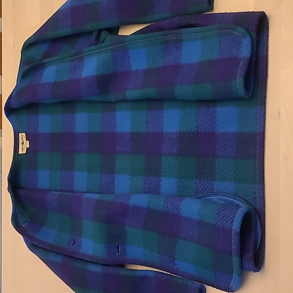 EUC VTG Aqua Sheen 100% Dacron Dupont Polyester Blue Purple and Green Plaid - Picture 8 of 11